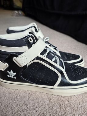 Adidas Originals Black White Patent Leather Strap High Top Sneakers Men’s 10